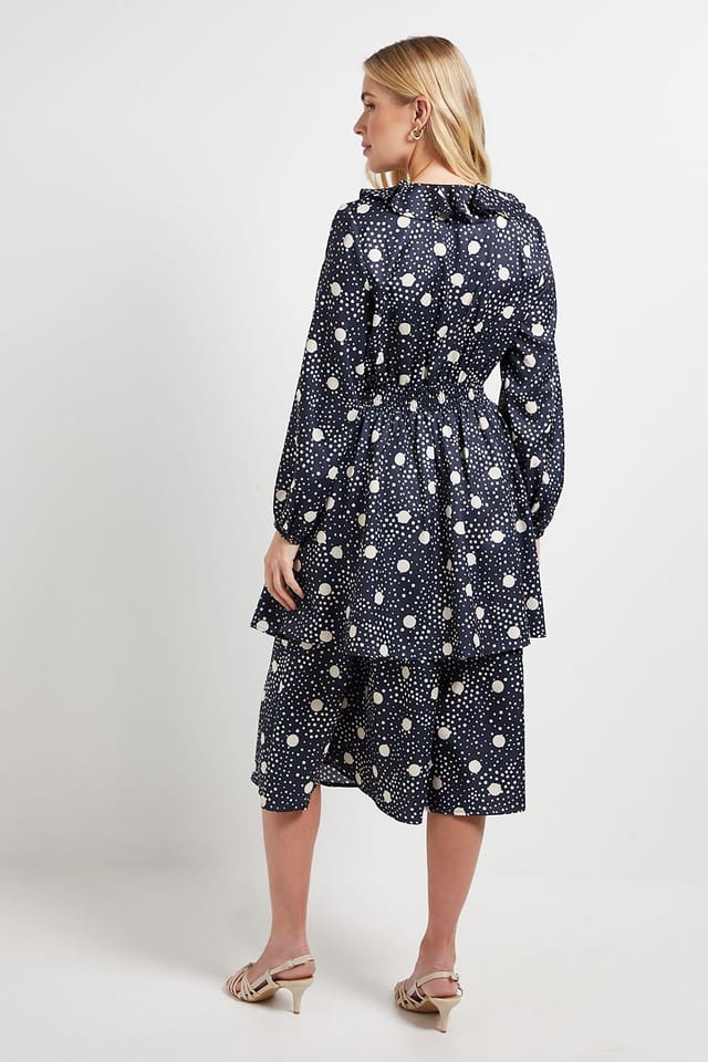 Wallis Wallis Women's Petite Floral Ruffle Midi Dress in Navy - 3