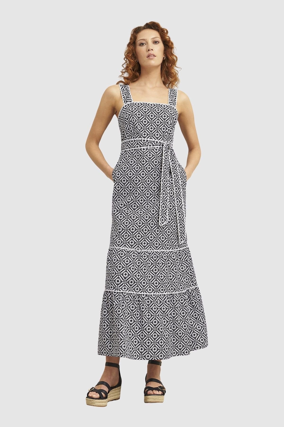 Hobbs London Hobbs London Women's Kara Tie Waist Printed Midi Dress in Navy - 1