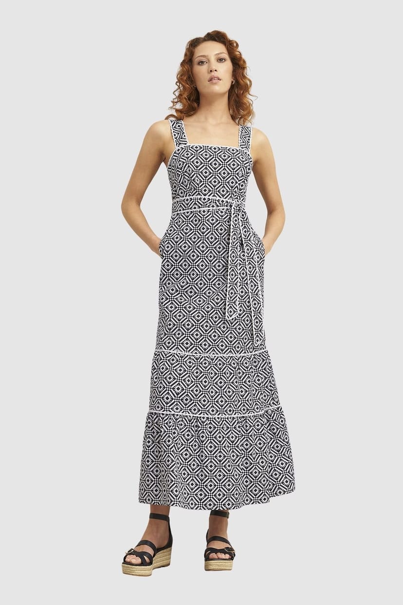 Hobbs London Hobbs London Women's Kara Tie Waist Printed Midi Dress in Navy - 1
