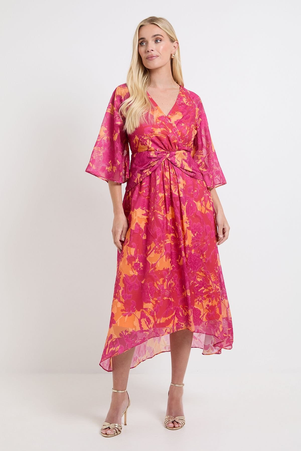 Wallis Pink Floral Burn Out Twist Midi Dress
