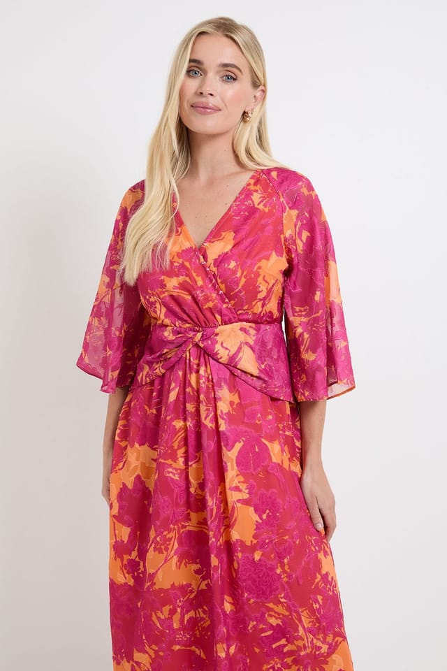 Wallis Wallis Women's Petite Floral Burn Out Twist Midaxi Dress in Pink - 2