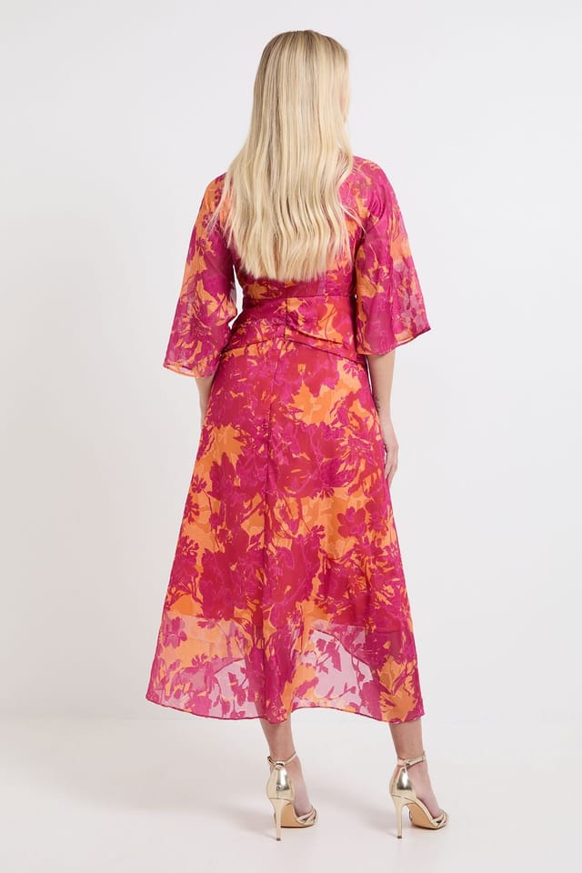 Wallis Wallis Women's Petite Floral Burn Out Twist Midaxi Dress in Pink - 3