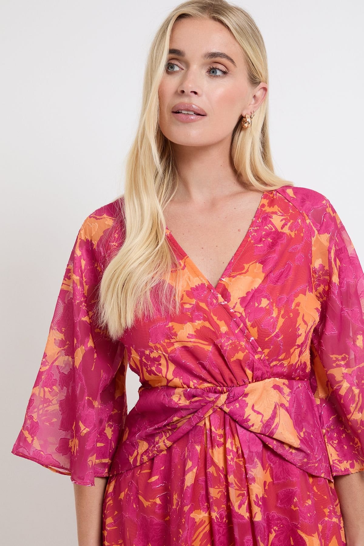 Wallis Wallis Women's Petite Floral Burn Out Twist Midaxi Dress in Pink - 4