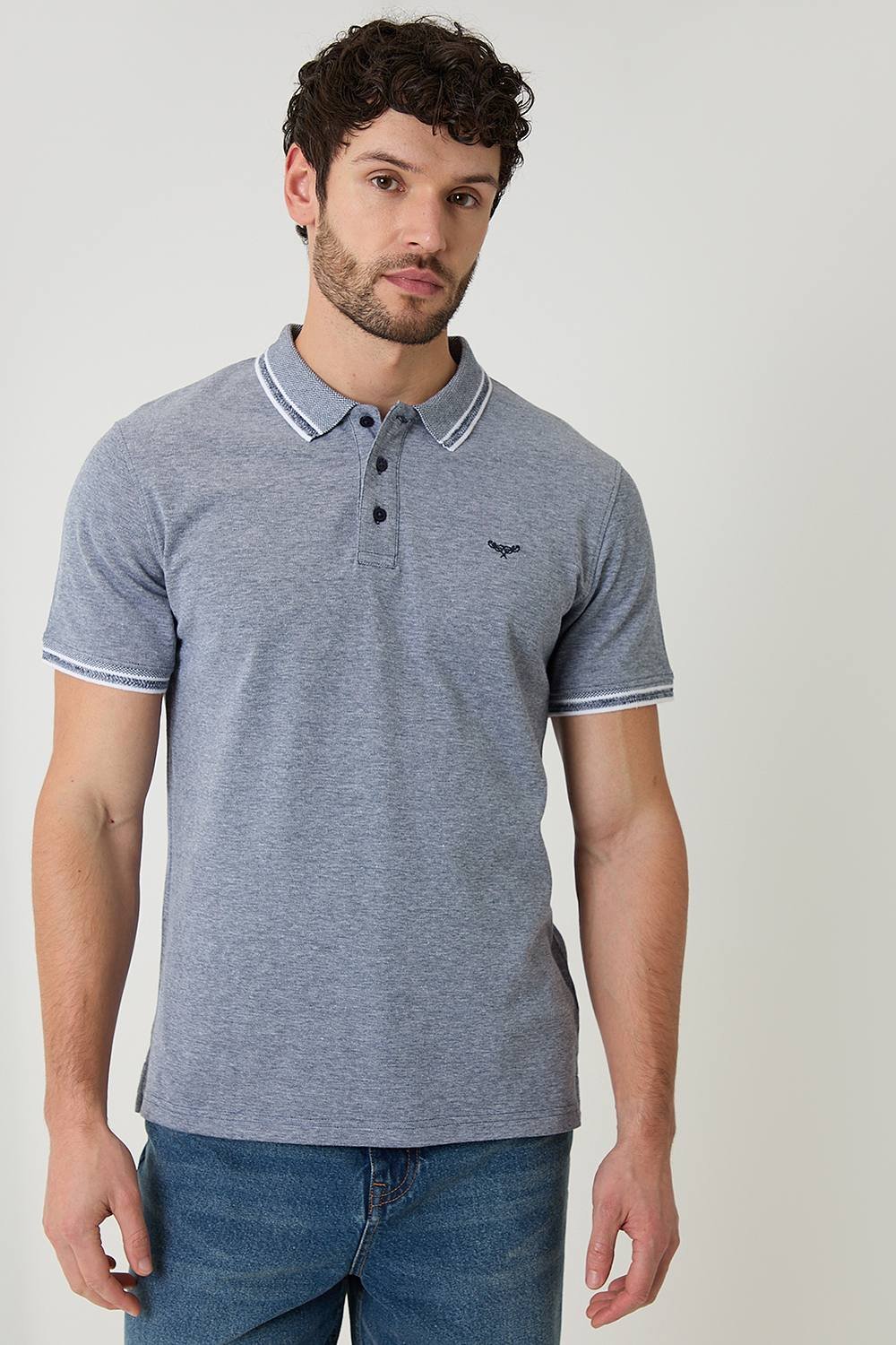 Threadbare Threadbare Men's Two Tone Cotton Pique Polo Shirt in Navy - 2