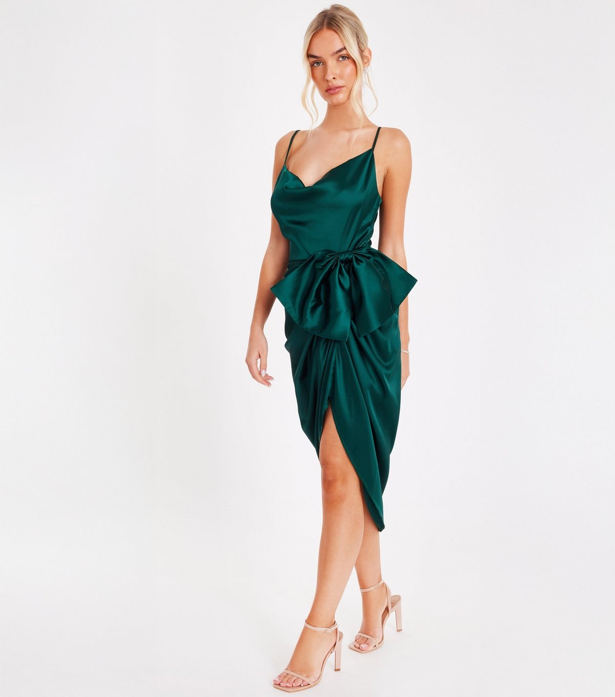 Quiz Women's Green Satin Cowl Midi Dress Quiz New Look - 2