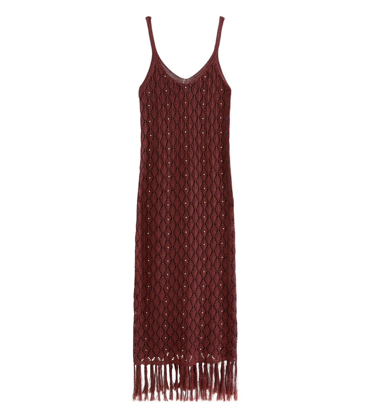 New Look Women's Brown Bead Crochet Tassle Maxi Beach Dress New Look