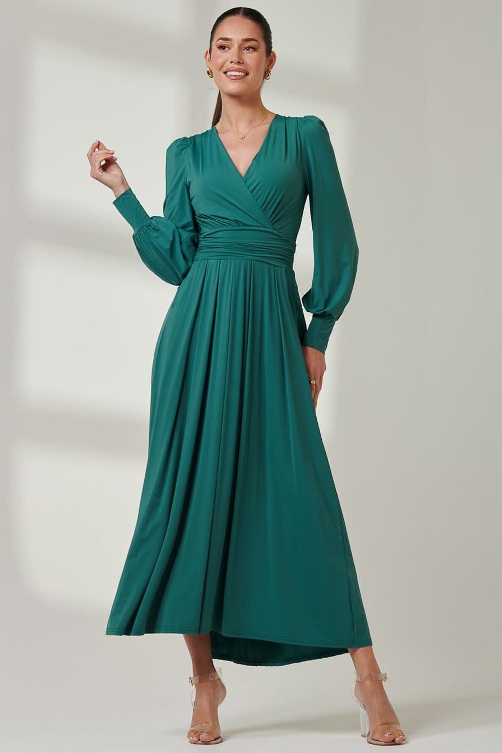 Jolie Moi Jolie Moi Women's Long Sleeve Super Soft Jersey Maxi Dress in Light Green - 4