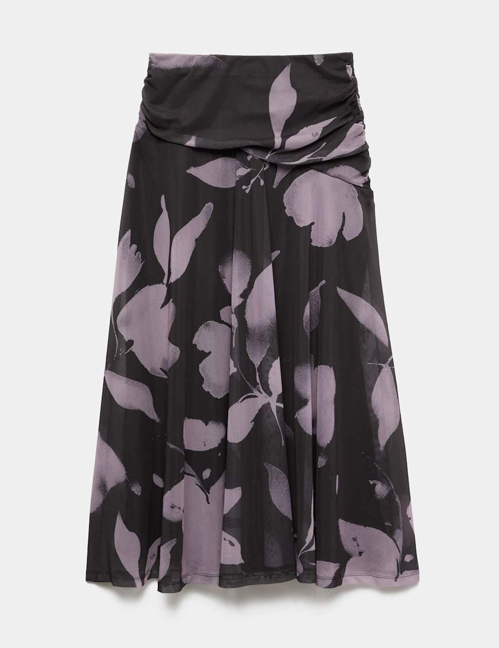 Marks & Spencer M&S Mesh Floral Midi A Line Skirt Black Mix