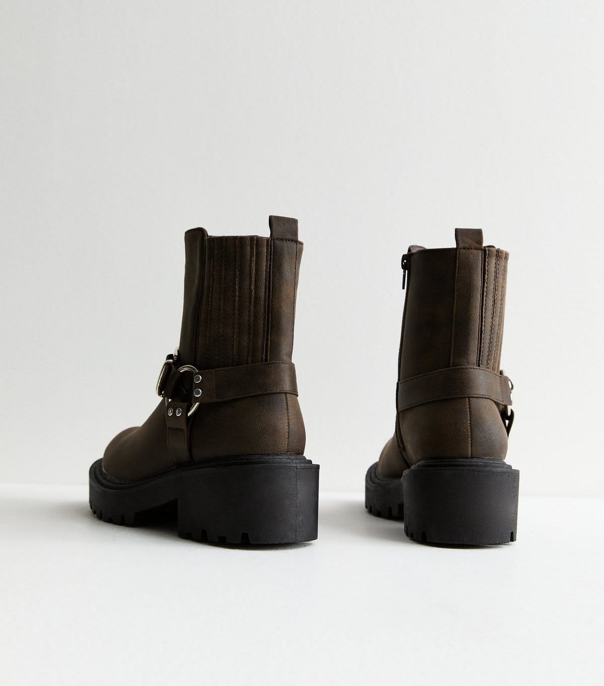 New Look Women's Dark Brown Chunky Buckle Biker Boots Vegan New Look - 4