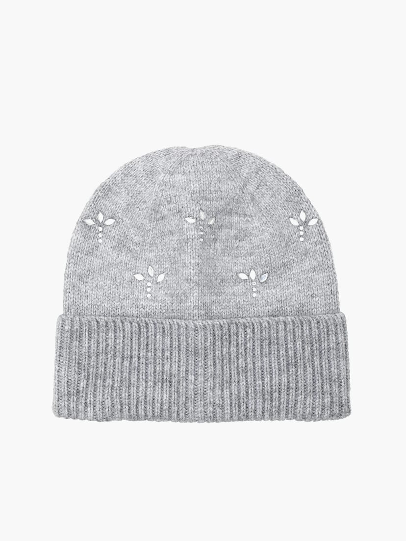 French Connection Diamante Embellished Beanie Hat Grey - 1
