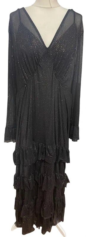 Never Fully Dressed Never Fully Dressed Black Sparkle Tiered Midi Dress | Size UK 22–24+ | RRP £165