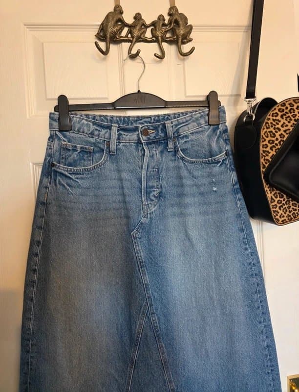 H&M H&M High Waisted A Line Denim Midi Skirt