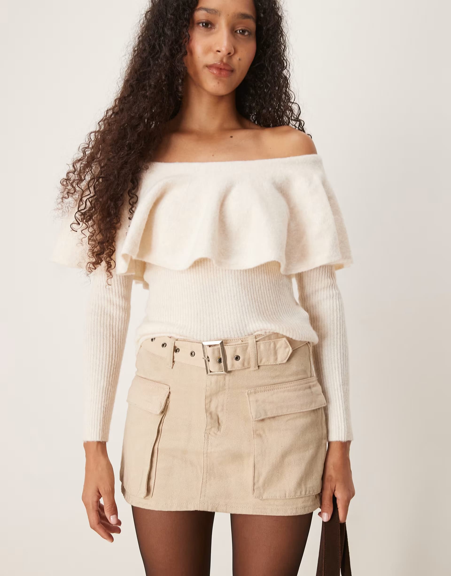 ASOS Glamorous belted mini cargo skirt in ecru mud wash