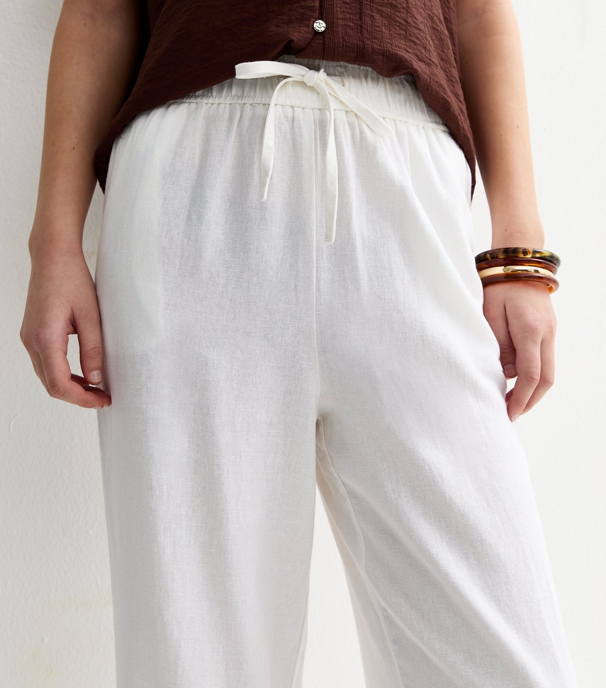 New Look Women's White Linen Blend Wide Leg Trousers New Look - 2