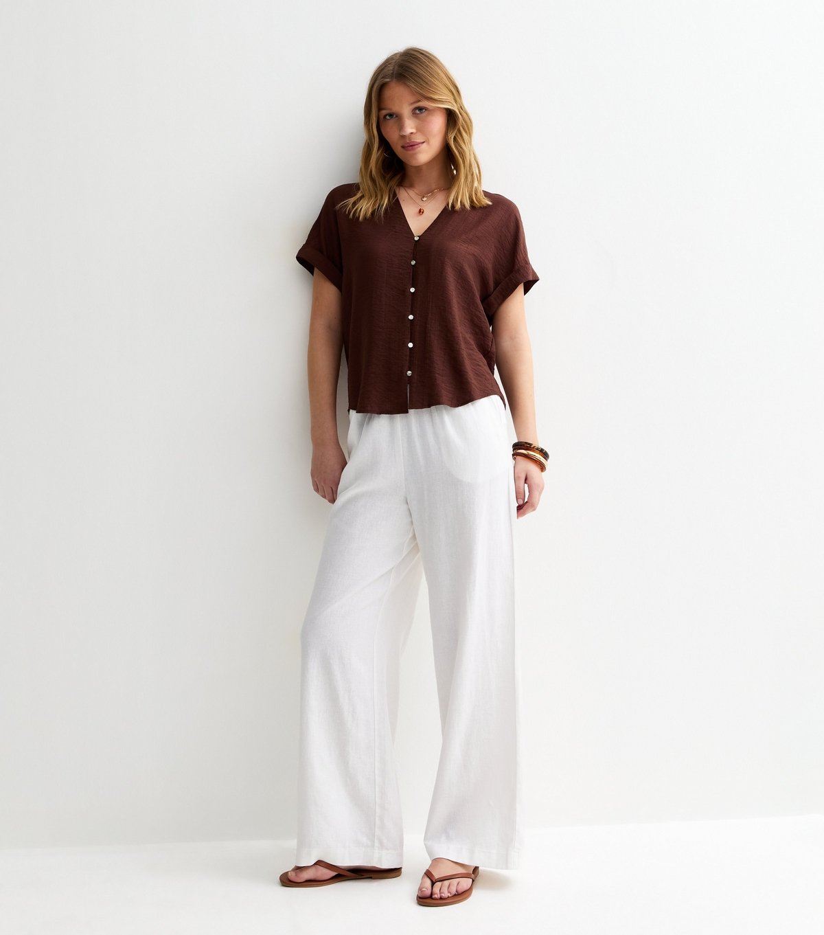New Look Women's White Linen Blend Wide Leg Trousers New Look - 3