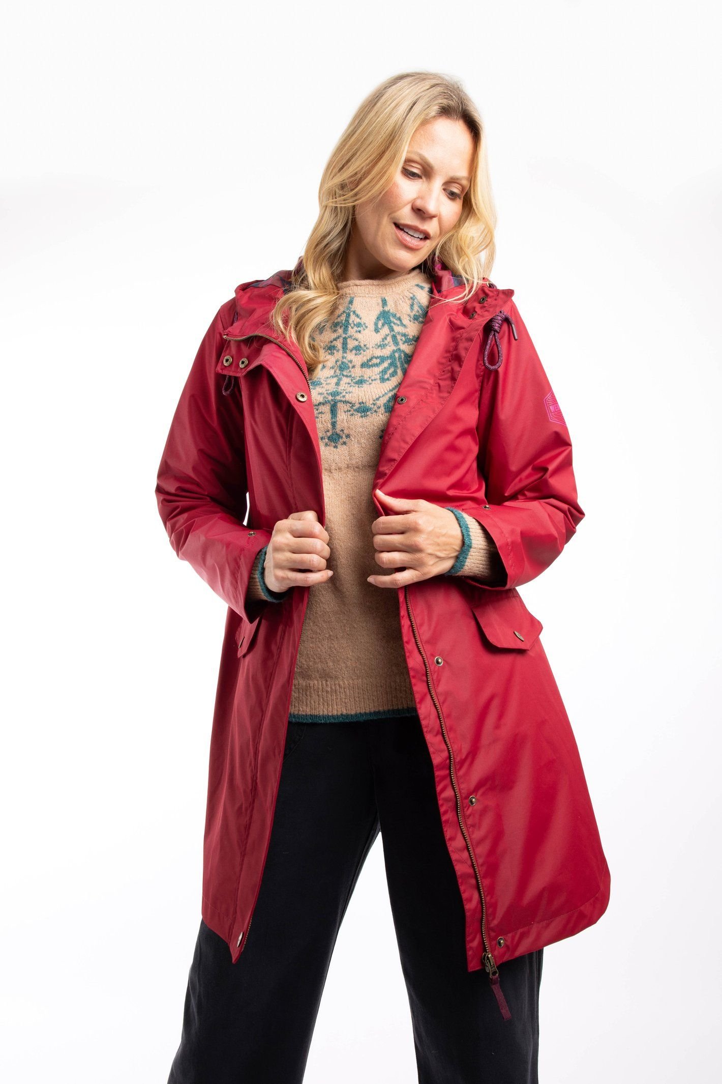 Weird Fish Weird Fish Women's Anika Plain Showerproof Jacket in Red - 3