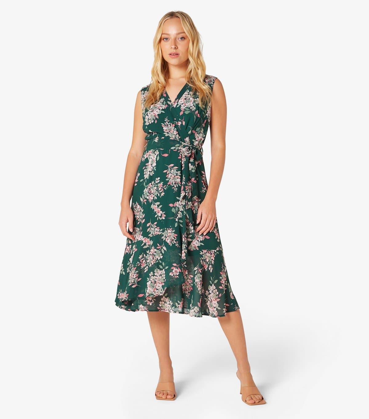 Apricot Women's Green Floral-Print Midi Wrap Dress Apricot New Look