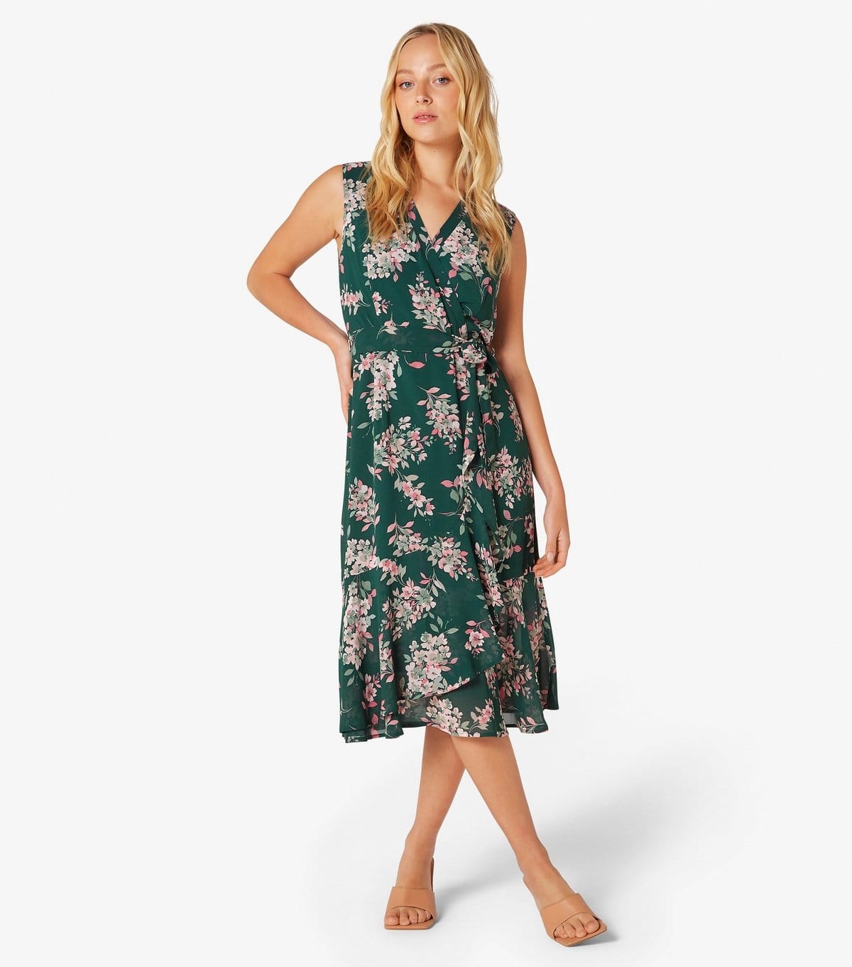Apricot Women's Green Floral-Print Midi Wrap Dress Apricot New Look - 4