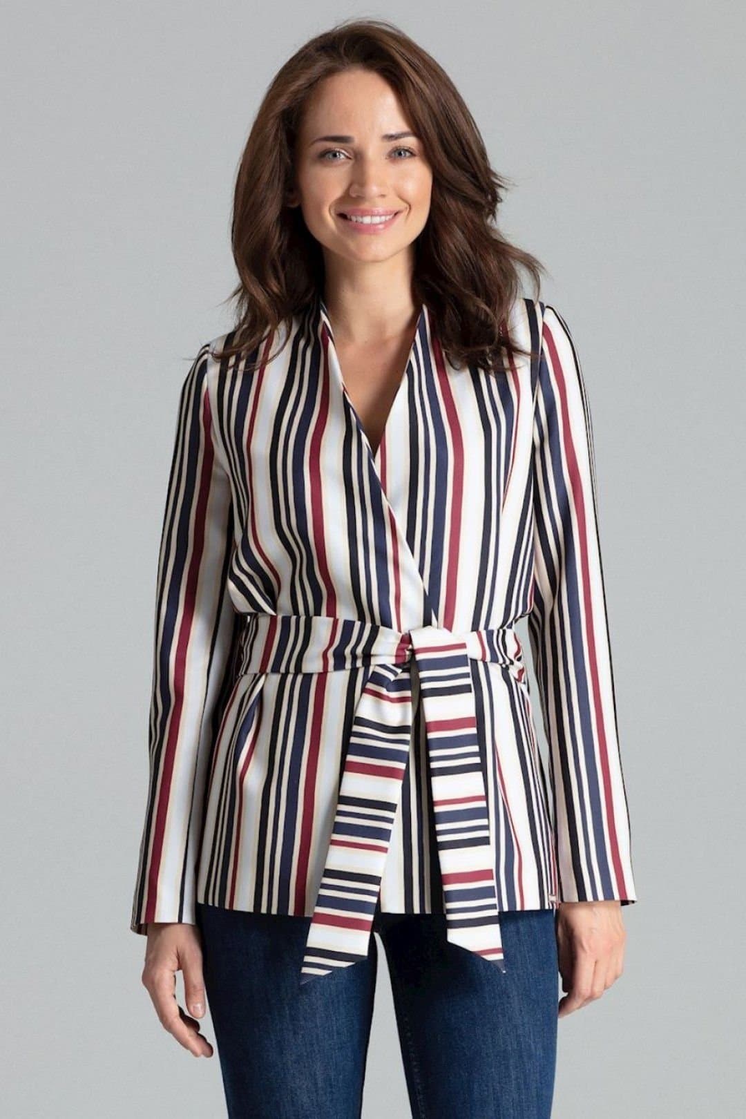 Love Lace Love Lace Women's Asymmetrical Striped Unbuttoned Jacket Sash