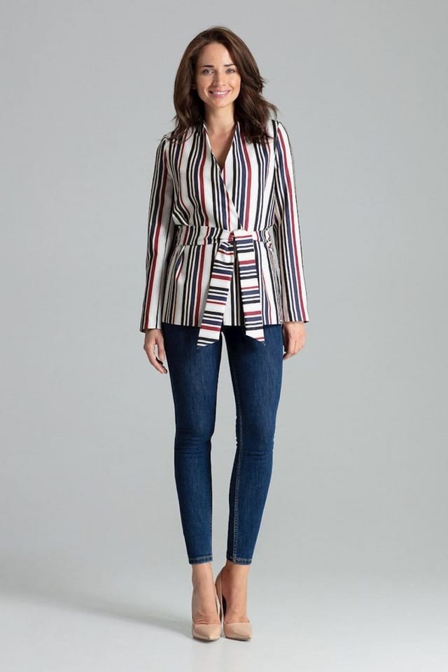 Love Lace Love Lace Women's Asymmetrical Striped Unbuttoned Jacket Sash - 2