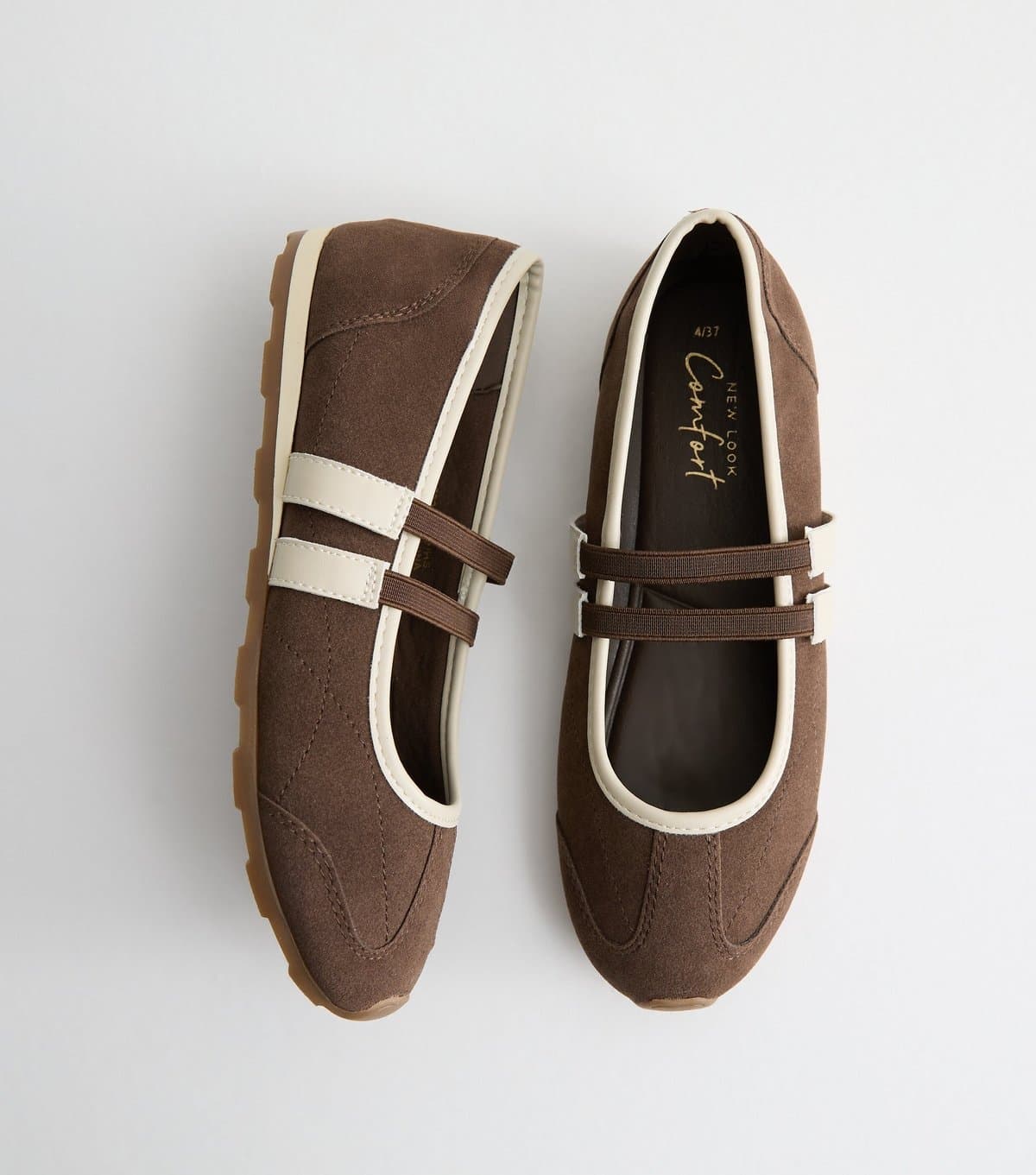 New Look Women's Brown Faux Suede Mary Jane Sneakerina Ballet Trainers Vegan New Look