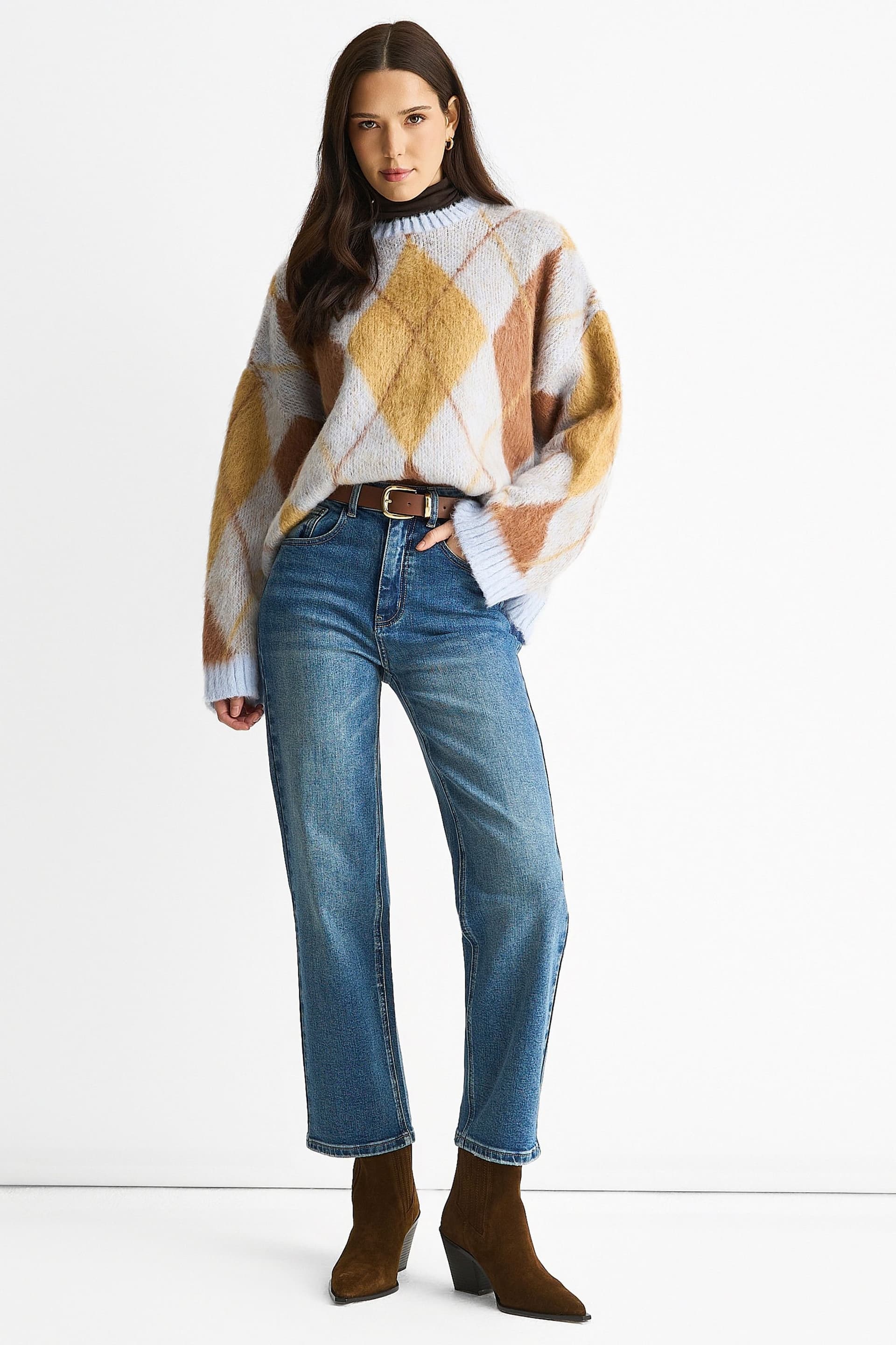 Gini London Gini London Women's Blue Mid Rise Straight Leg Jeans