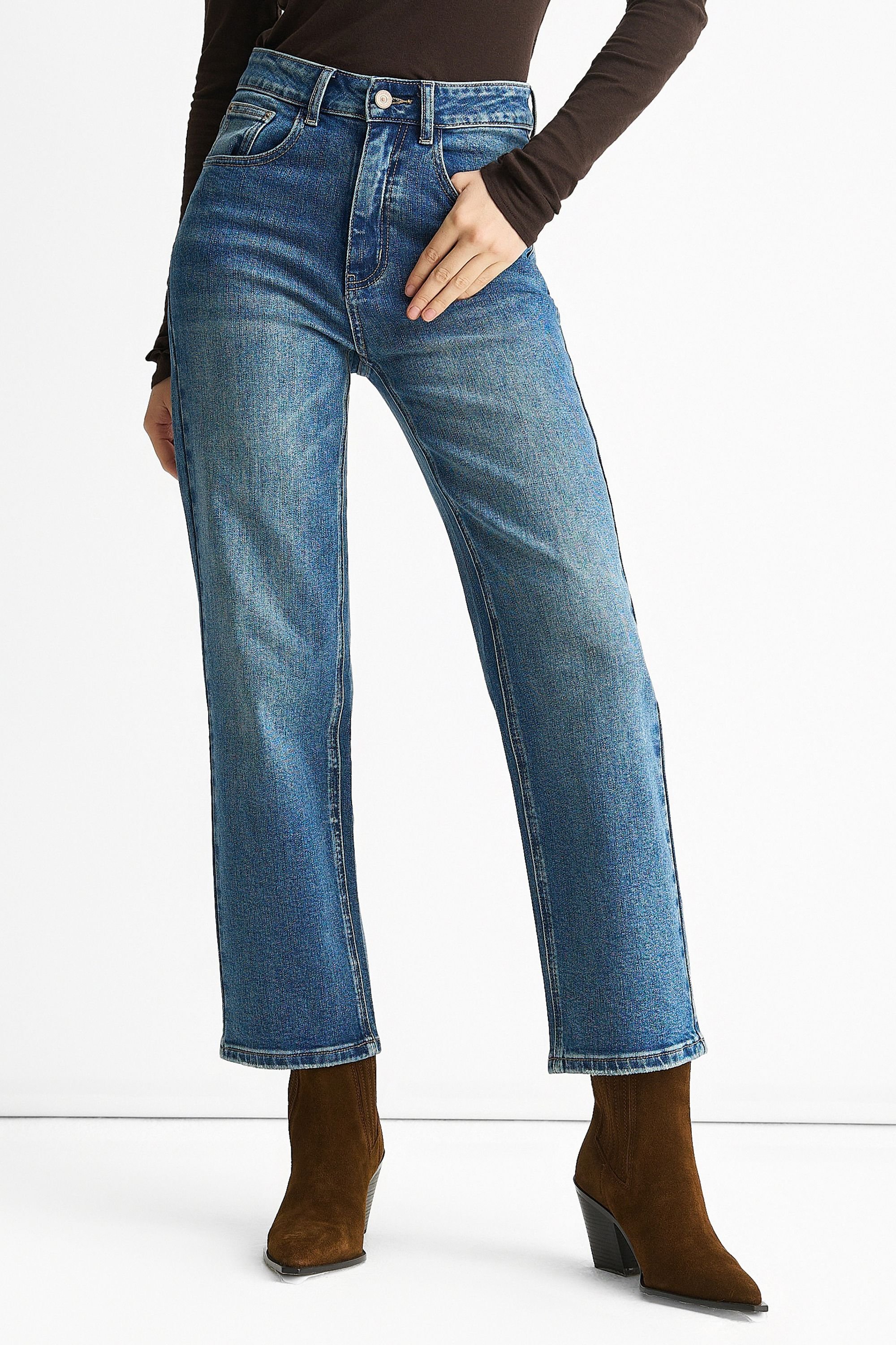 Gini London Gini London Women's Blue Mid Rise Straight Leg Jeans - 2