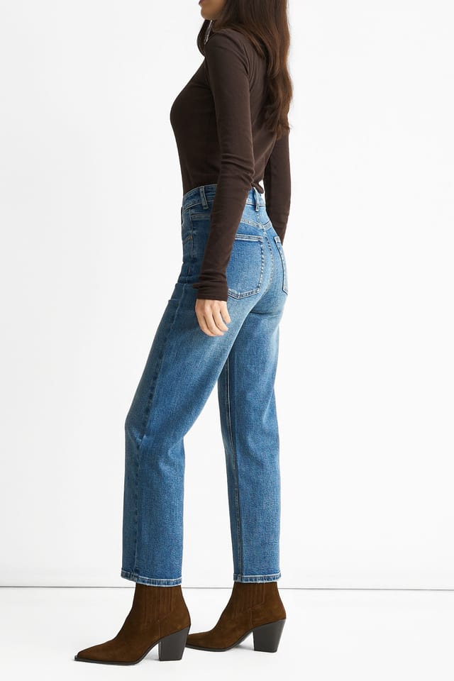 Gini London Gini London Women's Blue Mid Rise Straight Leg Jeans - 3