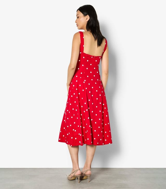 Apricot Women's Red With Linen Polka Dot Print Midi Dress Apricot New Look - 3