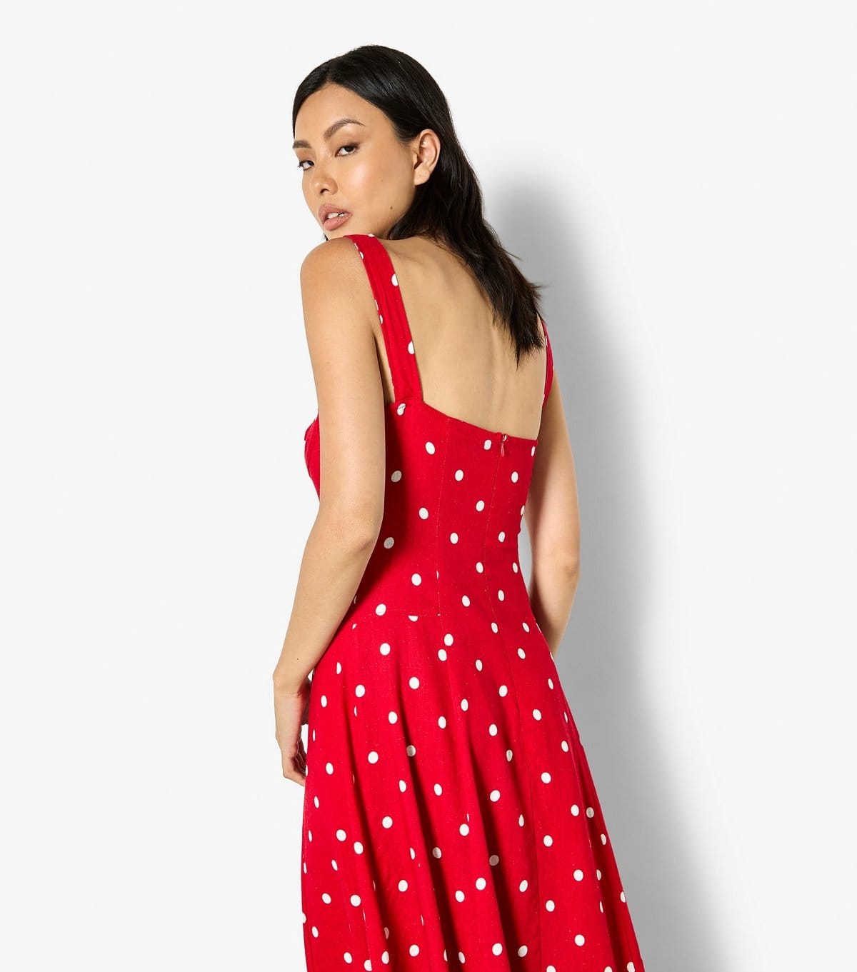 Apricot Women's Red With Linen Polka Dot Print Midi Dress Apricot New Look - 4
