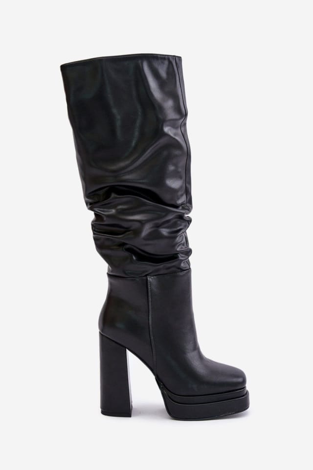 Love Lace Love Lace Women's Heeled Platform Slip On Boots with Round Toe Crease Upper in Black - 2