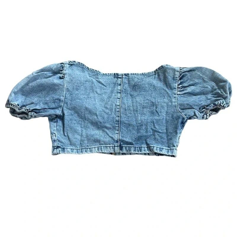 Boohoo Denim puff sleeve crop top with zip on front bnwt size 12