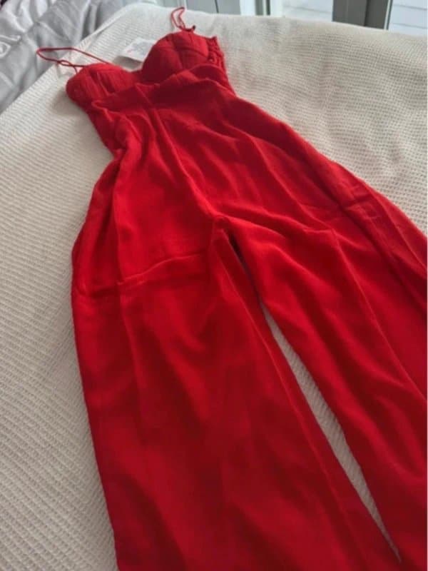 ASOS Red corset style wide leg jumpsuit