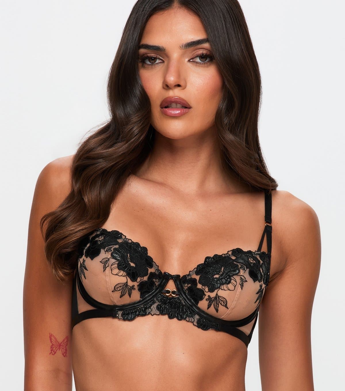 Ann Summers Women's Black Mesh Floral Embroidered Balconette Bra Ann Summers New Look