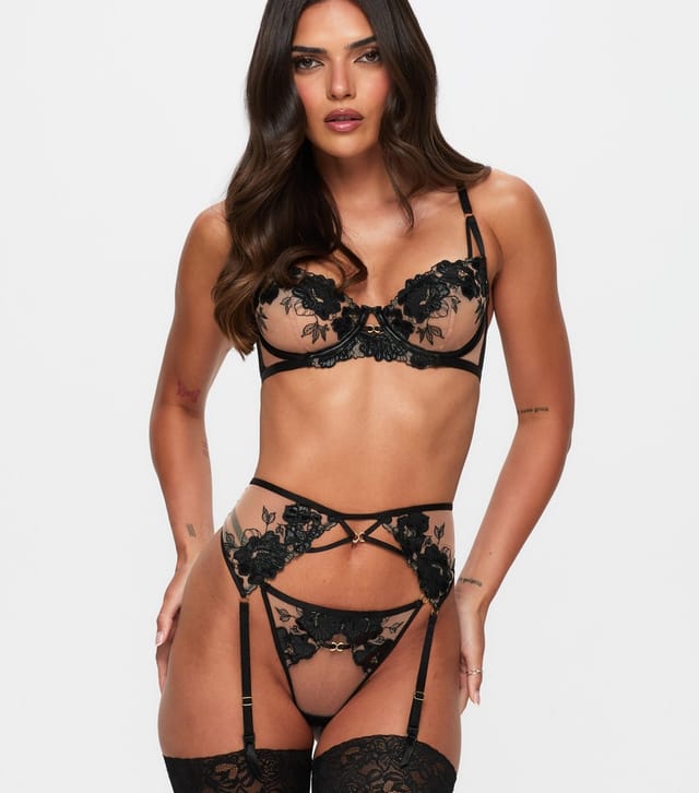 Ann Summers Women's Black Mesh Floral Embroidered Balconette Bra Ann Summers New Look - 2