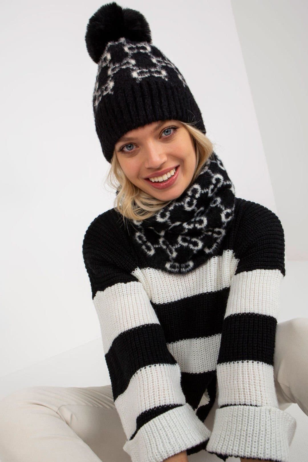 Love Lace Love Lace Black Infinity Chimney Scarf & Cap Set