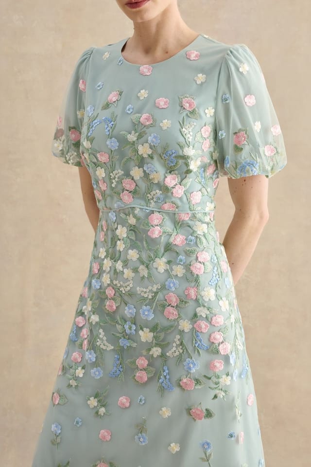 Hobbs London Hobbs London Women's Audra Embroidered Midi Dress in Mint - 3