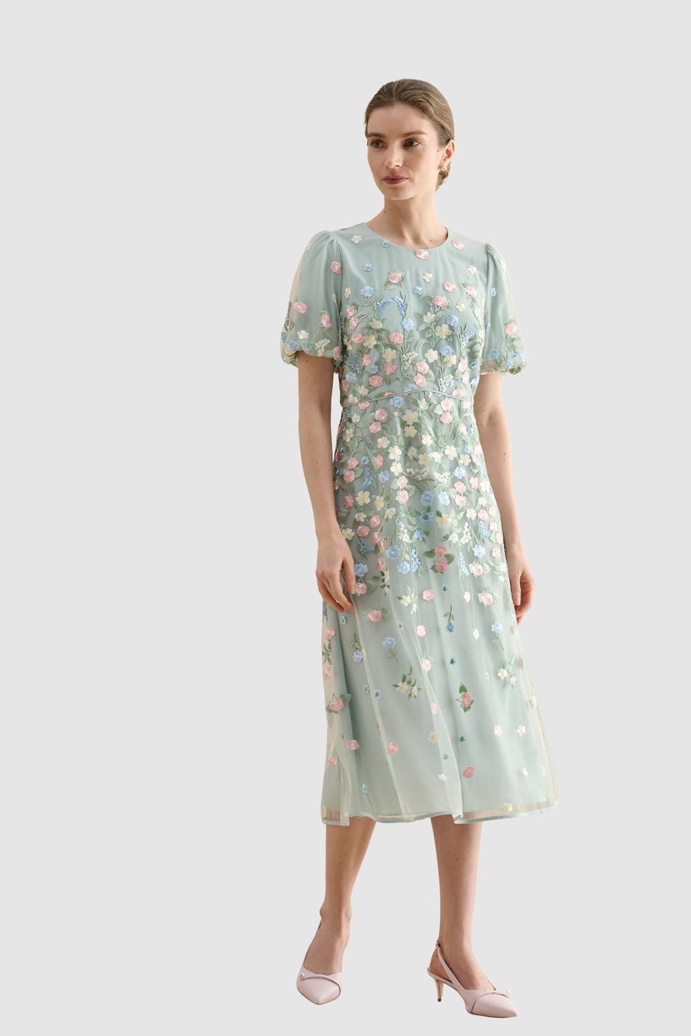 Hobbs London Hobbs London Women's Audra Embroidered Midi Dress in Mint - 4