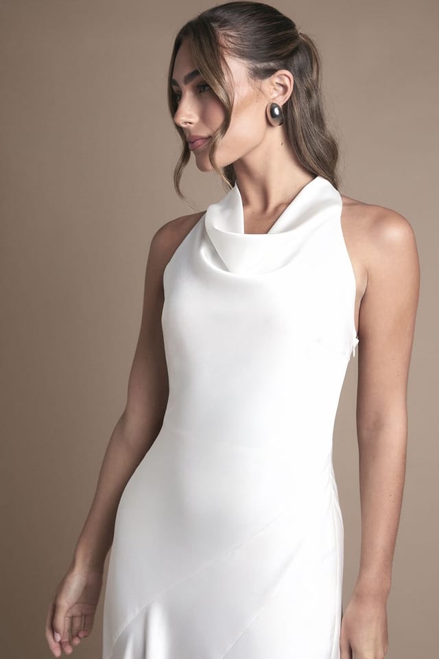 Oasis Oasis Women's Cowl Halterneck Satin Maxi Wedding Dress in Ivory - 2