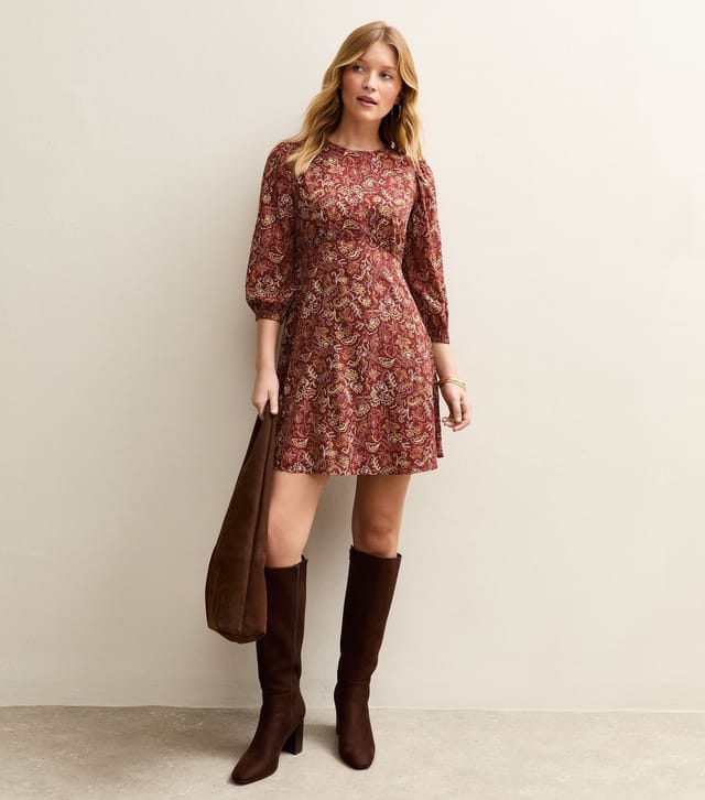 New Look Women's Red Floral Cropped Sleeve Mini Dress New Look - 3