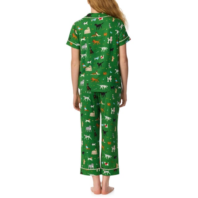 kate spade new york Kate Spade New York Women's Short Sleeve Cropped PJ Set in Brushed Jersey with Dog Pattern in Green - 2