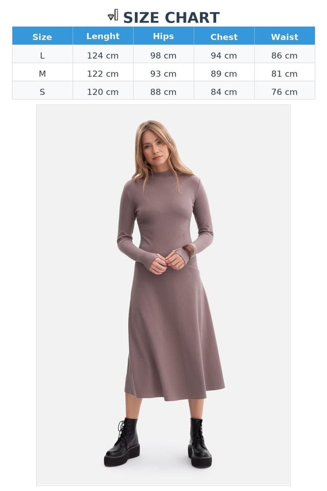 Love Lace Love Lace Women's Ribbed Midi Dress with Stand Collar Sleeves in Brown - 3