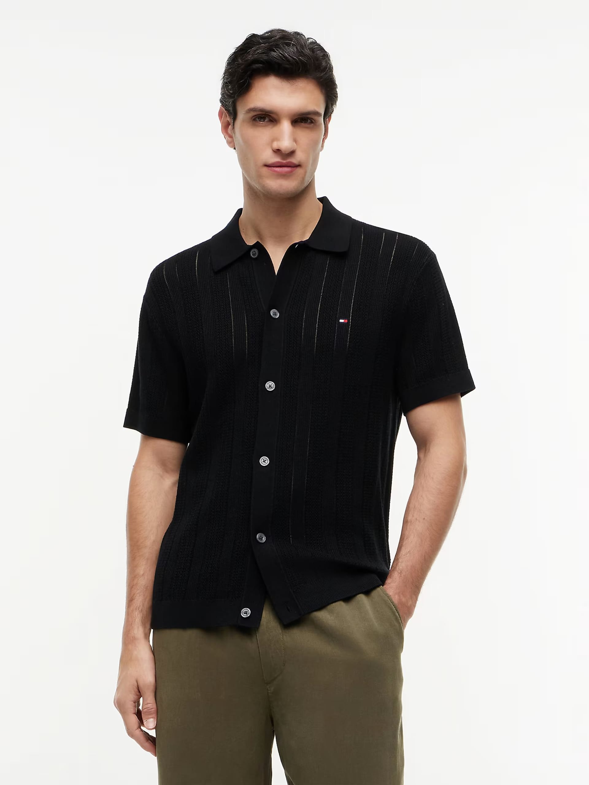Tommy Hilfiger Black Linen Short Sleeve Shirt