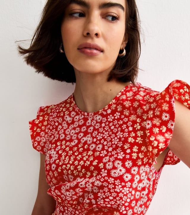 New Look Women's Red Ditsy Floral Frill Midi Dress New Look - 2