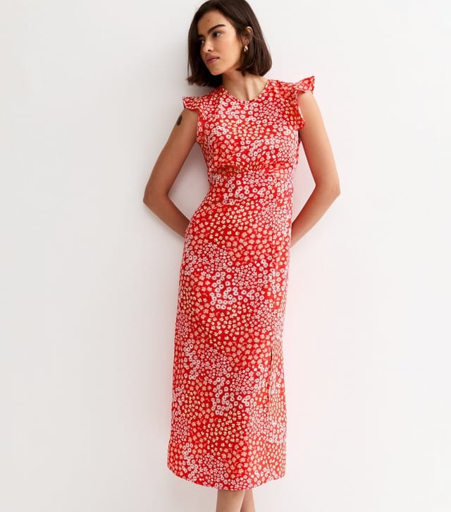New Look Women's Red Ditsy Floral Frill Midi Dress New Look - 3