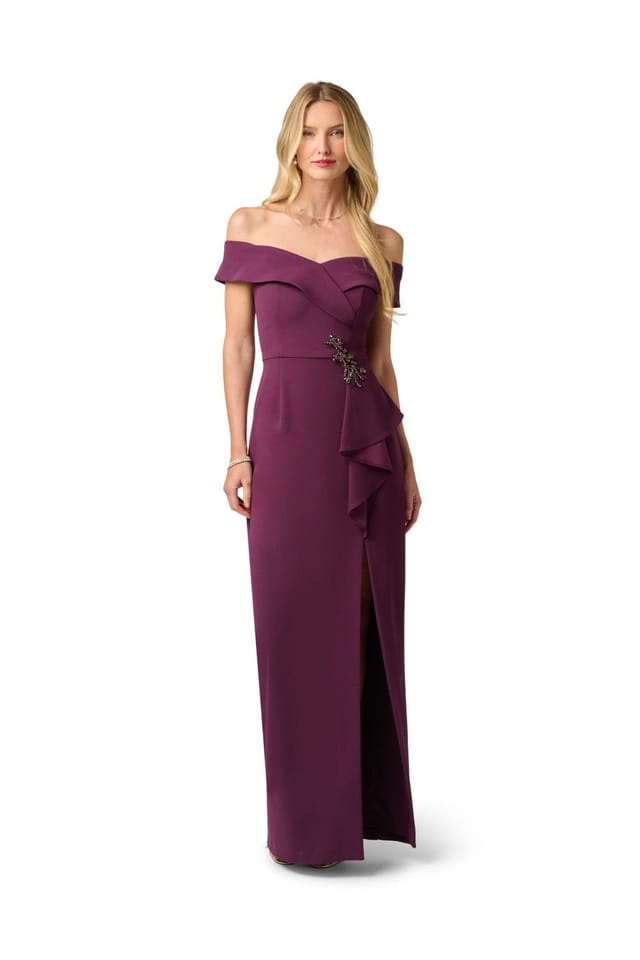 Papell Studio Papell Studio Women's Off Shoulder Column Gown in Purple - 2