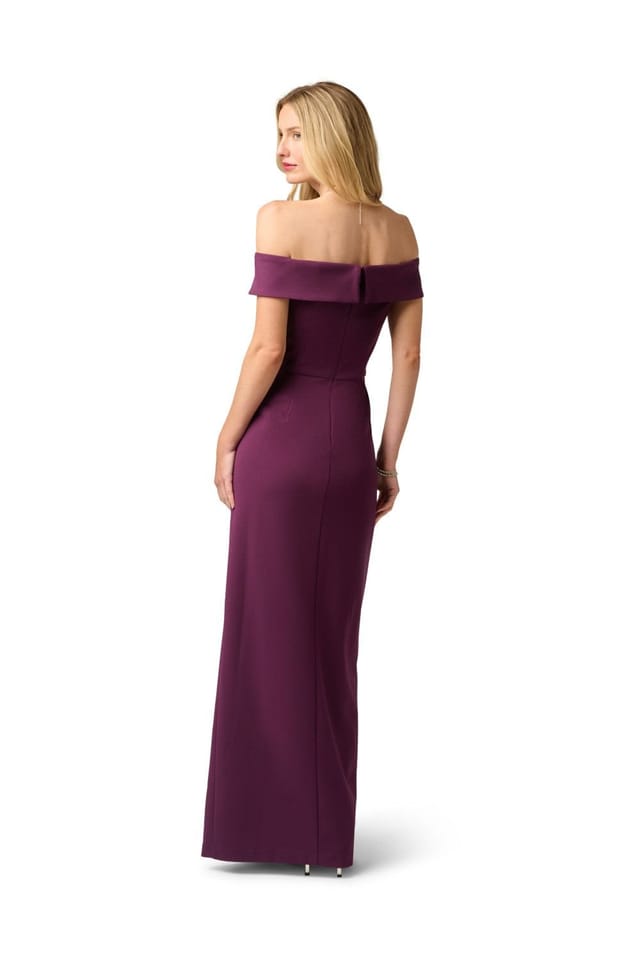 Papell Studio Papell Studio Women's Off Shoulder Column Gown in Purple - 3