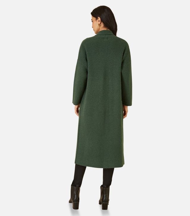 Yumi Women's Green Ribbed Pocket Longline Midi Cardigan Yumi New Look - 3