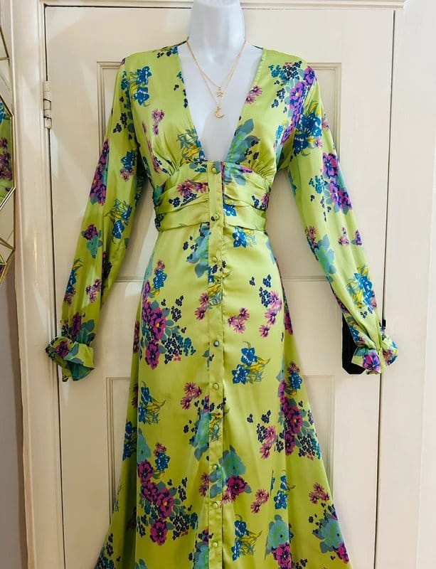 ASOS Green Floral Satin Midi Maxi Tea Dress