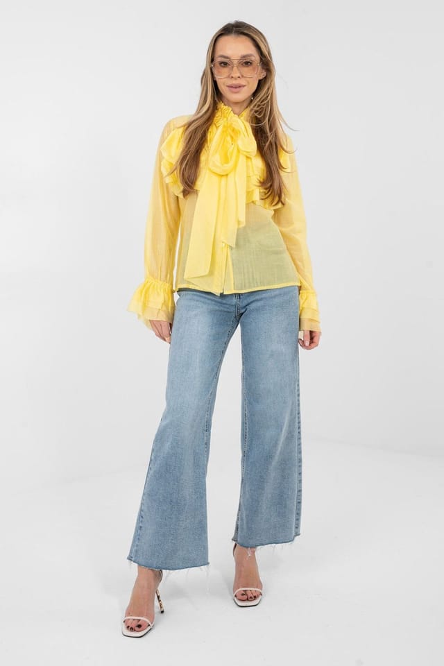 Love Lace Love Lace Women's Elegant Tencel Blend Stand Collar Long Sleeve in Yellow - 2